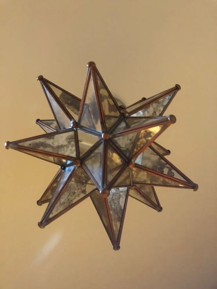 Light, Moravian Star Shaped Pendant, Mirror, Copper, Brass