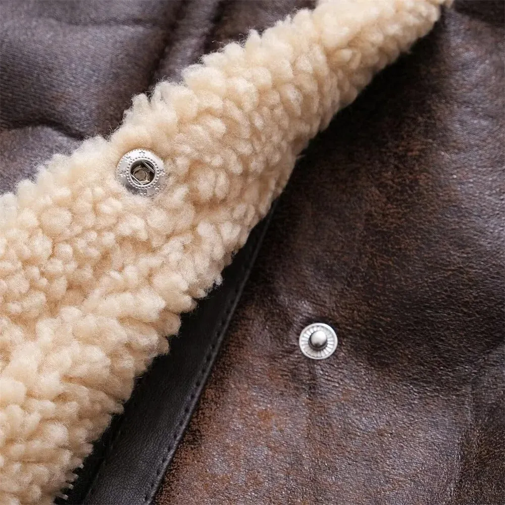 Womens Faux Shearling Motorcycle Warm Short Leather Coats