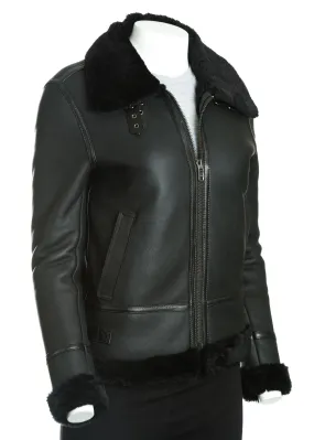 Women's Shearling Sheepskin Bomber Jacket: Allegra
